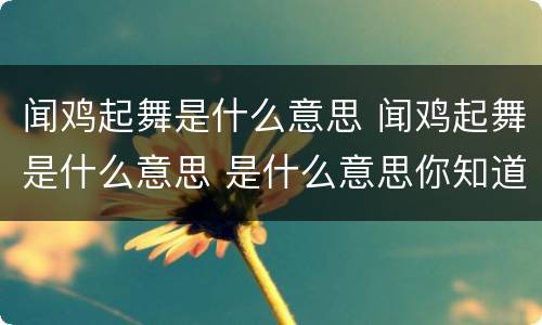 闻鸡起舞是什么意思 闻鸡起舞是什么意思 是什么意思你知道吗