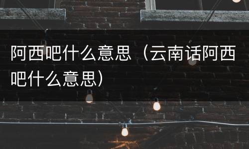 阿西吧什么意思（云南话阿西吧什么意思）