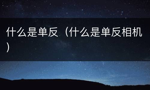 什么是单反（什么是单反相机）