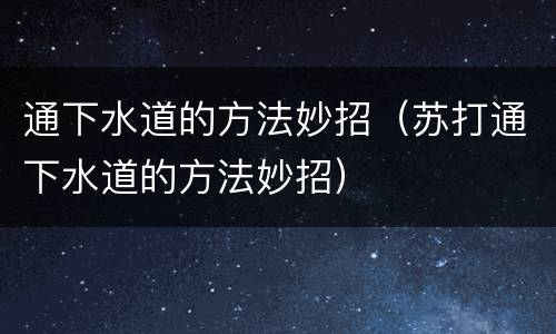 通下水道的方法妙招（苏打通下水道的方法妙招）