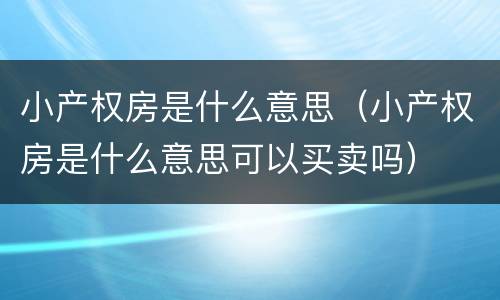 小产权房是什么意思（小产权房是什么意思可以买卖吗）