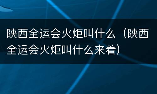 陕西全运会火炬叫什么（陕西全运会火炬叫什么来着）