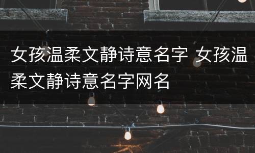 女孩温柔文静诗意名字 女孩温柔文静诗意名字网名