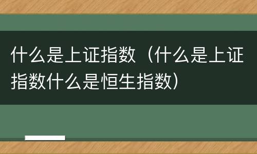 什么是上证指数（什么是上证指数什么是恒生指数）