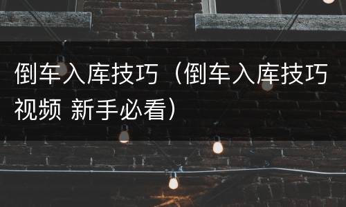 倒车入库技巧（倒车入库技巧视频 新手必看）