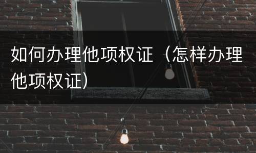 如何办理他项权证（怎样办理他项权证）
