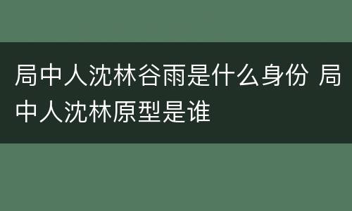 局中人沈林谷雨是什么身份 局中人沈林原型是谁