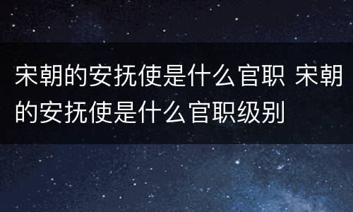 宋朝的安抚使是什么官职 宋朝的安抚使是什么官职级别