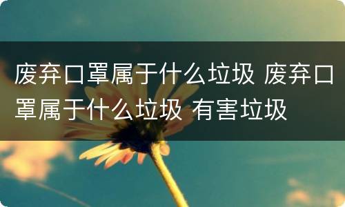 废弃口罩属于什么垃圾 废弃口罩属于什么垃圾 有害垃圾