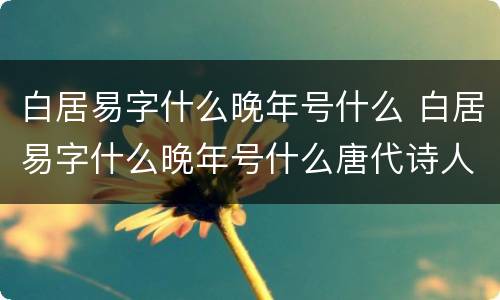 白居易字什么晚年号什么 白居易字什么晚年号什么唐代诗人有什么之称
