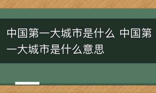 中国第一大城市是什么 中国第一大城市是什么意思
