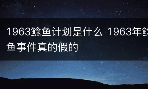 1963鲶鱼计划是什么 1963年鲶鱼事件真的假的