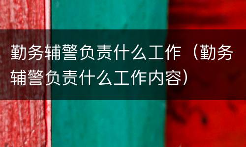 勤务辅警负责什么工作（勤务辅警负责什么工作内容）