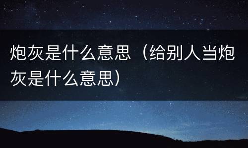 炮灰是什么意思（给别人当炮灰是什么意思）
