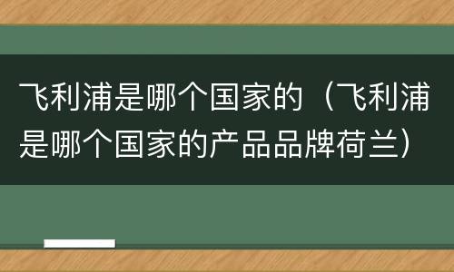 飞利浦是哪个国家的（飞利浦是哪个国家的产品品牌荷兰）
