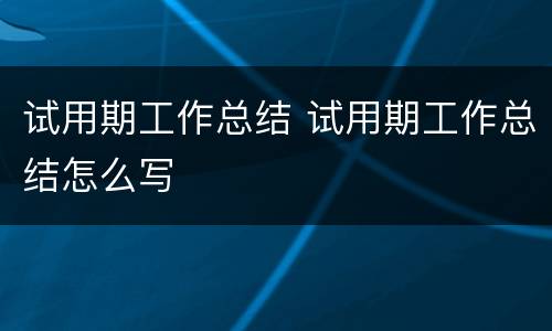 试用期工作总结 试用期工作总结怎么写