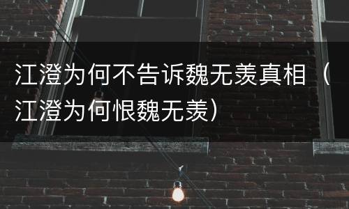 江澄为何不告诉魏无羡真相（江澄为何恨魏无羡）