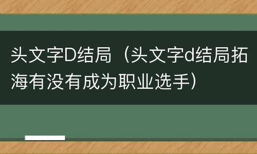头文字D结局（头文字d结局拓海有没有成为职业选手）