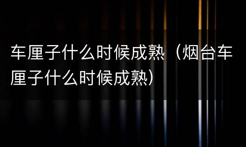 车厘子什么时候成熟（烟台车厘子什么时候成熟）