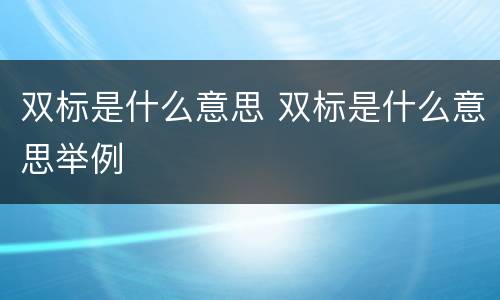 双标是什么意思 双标是什么意思举例