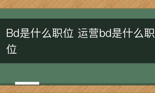 Bd是什么职位 运营bd是什么职位