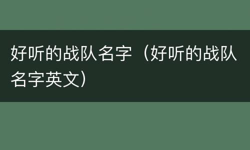 好听的战队名字（好听的战队名字英文）