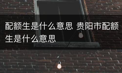 配额生是什么意思 贵阳市配额生是什么意思