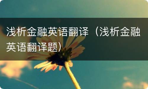 浅析金融英语翻译（浅析金融英语翻译题）