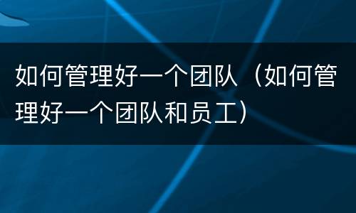 如何管理好一个团队（如何管理好一个团队和员工）