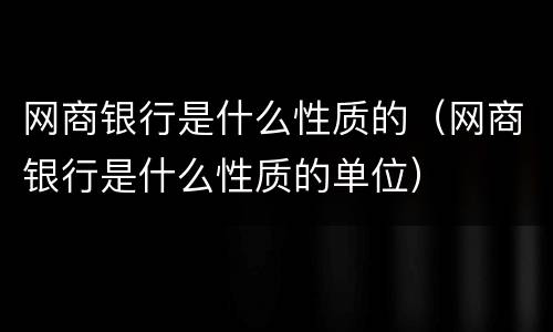 网商银行是什么性质的（网商银行是什么性质的单位）