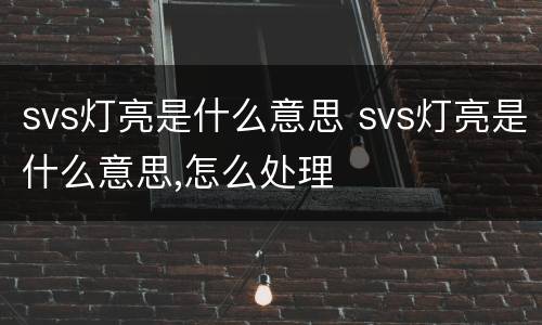 svs灯亮是什么意思 svs灯亮是什么意思,怎么处理