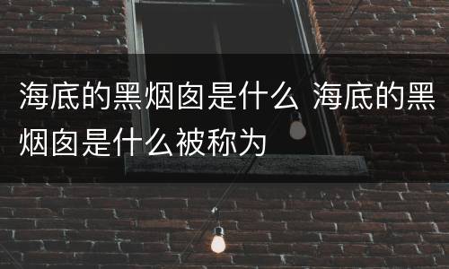 海底的黑烟囱是什么 海底的黑烟囱是什么被称为