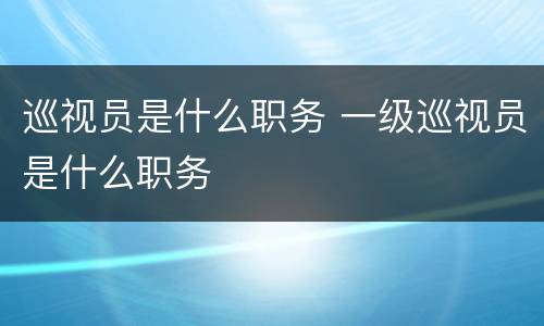 巡视员是什么职务 一级巡视员是什么职务