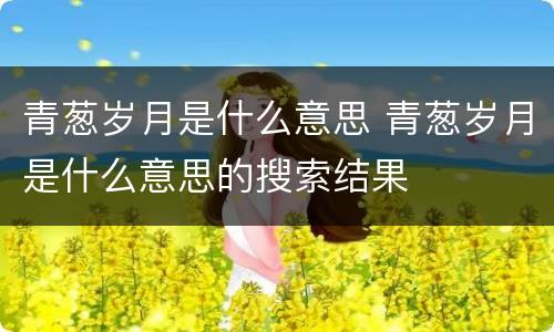 青葱岁月是什么意思 青葱岁月是什么意思的搜索结果