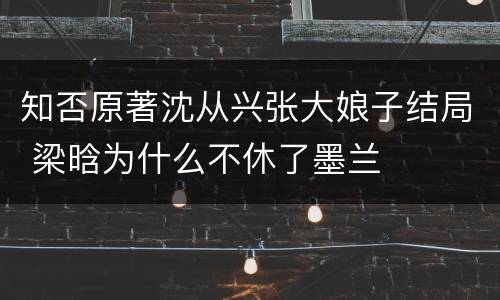 知否原著沈从兴张大娘子结局 梁晗为什么不休了墨兰