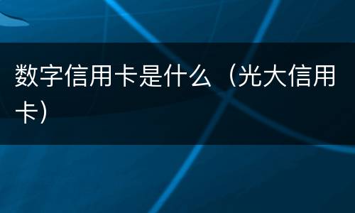 数字信用卡是什么（光大信用卡）