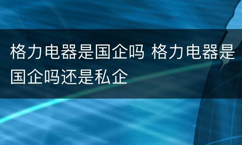 格力电器是国企吗 格力电器是国企吗还是私企