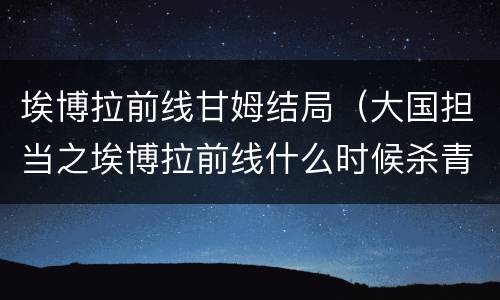 埃博拉前线甘姆结局（大国担当之埃博拉前线什么时候杀青）