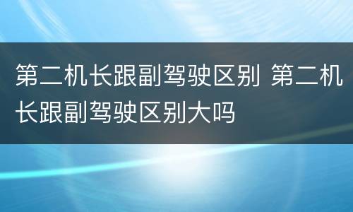 第二机长跟副驾驶区别 第二机长跟副驾驶区别大吗