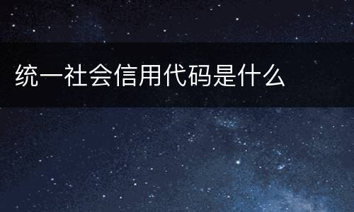 统一社会信用代码是什么