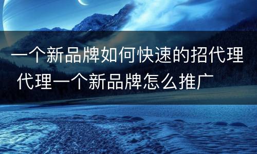 一个新品牌如何快速的招代理 代理一个新品牌怎么推广