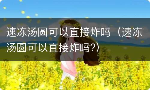 速冻汤圆可以直接炸吗（速冻汤圆可以直接炸吗?）