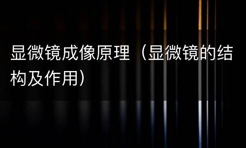 显微镜成像原理（显微镜的结构及作用）