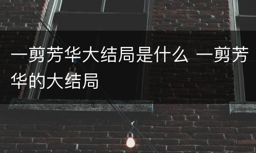 一剪芳华大结局是什么 一剪芳华的大结局