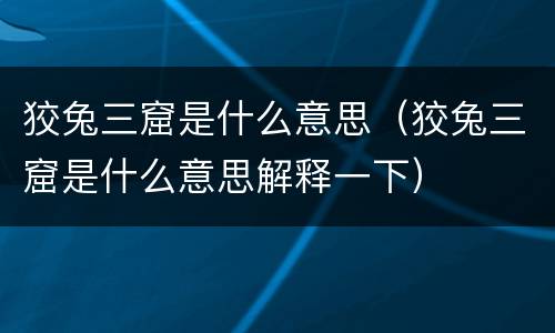 狡兔三窟是什么意思（狡兔三窟是什么意思解释一下）