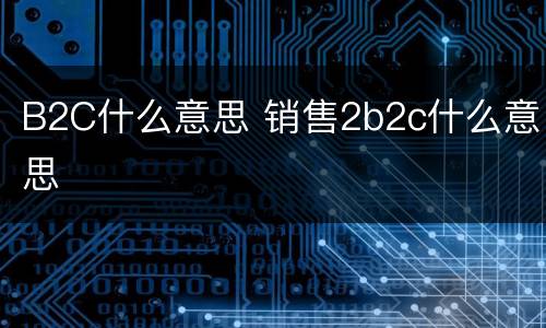 B2C什么意思 销售2b2c什么意思