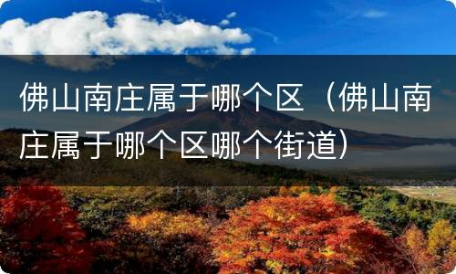 佛山南庄属于哪个区（佛山南庄属于哪个区哪个街道）