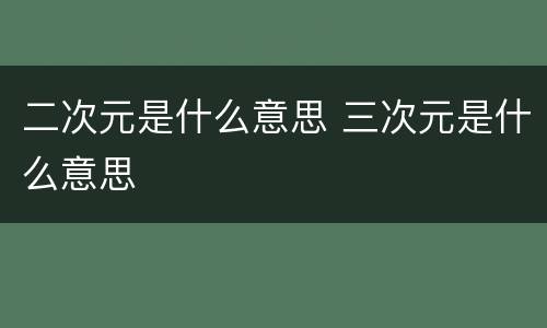 二次元是什么意思 三次元是什么意思