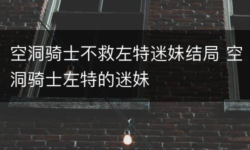 空洞骑士不救左特迷妹结局 空洞骑士左特的迷妹
