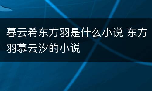 暮云希东方羽是什么小说 东方羽慕云汐的小说